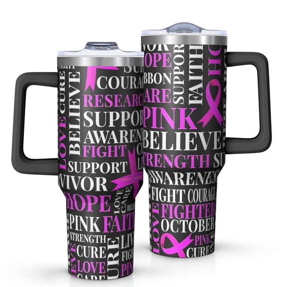 Breast Cancer Tumbler with Handle and Lid,40oz Double Wall Vacuum Insulated Tumbler,Cups Gift for Women and Men