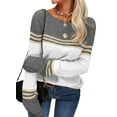 thumbnail image 3 of Langwyqu Spring Fall Striped Long Sleeve Round Neck Knit Sweater Casual Pullover, 3 of 4