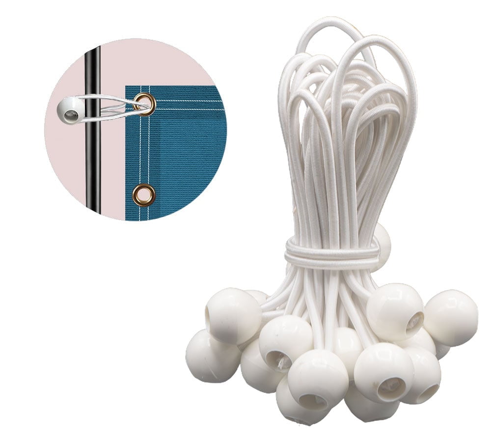 (50 Pcs) 11" White Ball Bungee Cords for Tarp Tie Down - Heavy Duty Canopy Bungee Loop Cords w/Balls for Camping, Shelter, Cargo, Tent Poles (5 MM Thick)