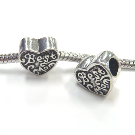 3 Beads - Best Mom Mother's Heart Barrel Silver European Bead Charm