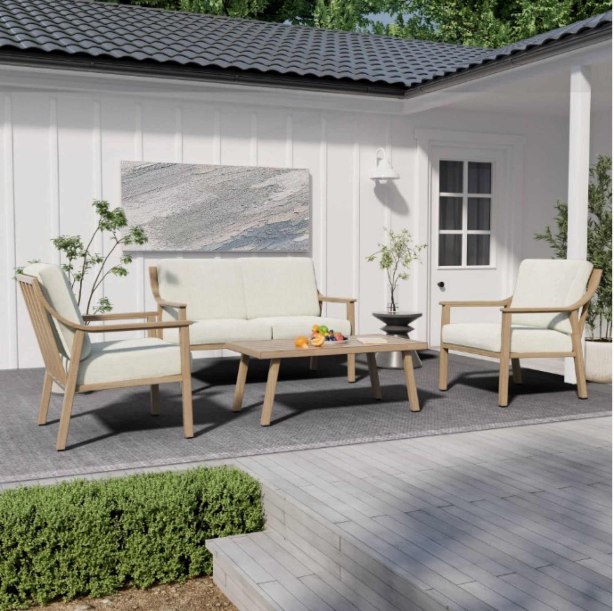 Patio Loveseat Outdoor Couch Aluminum 2 Seater Sofa with Thick Cushion Deep Seat Waterproof Patio Furniture for Deck Porch Backyard, Beige