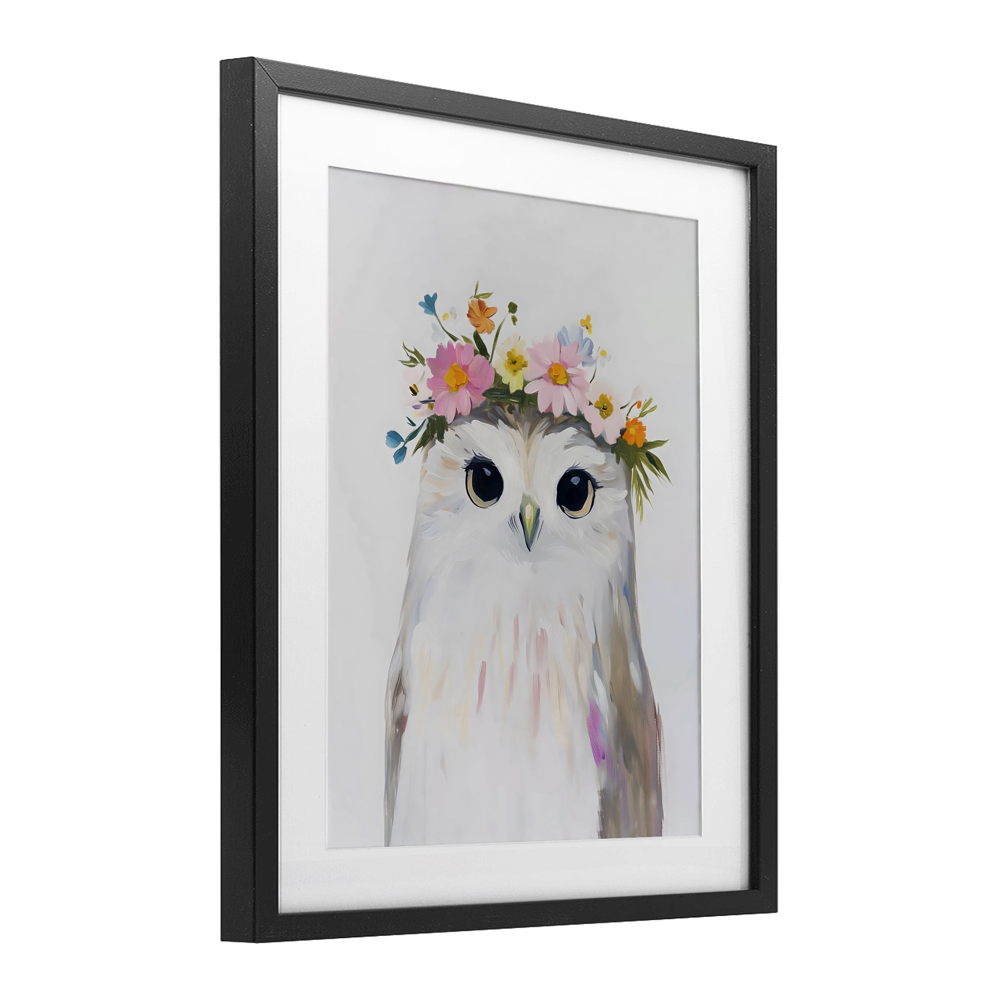 Stupell Industries Flower Crown Owl Black Framed Print Under Glass, design by The Prints Vibe