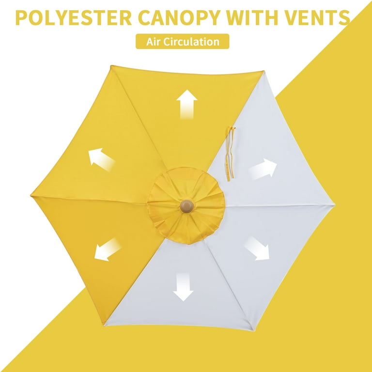 Ainfox 7.5ft Beach Round Patio Umbrella, Yellow & White Stripe photo 5