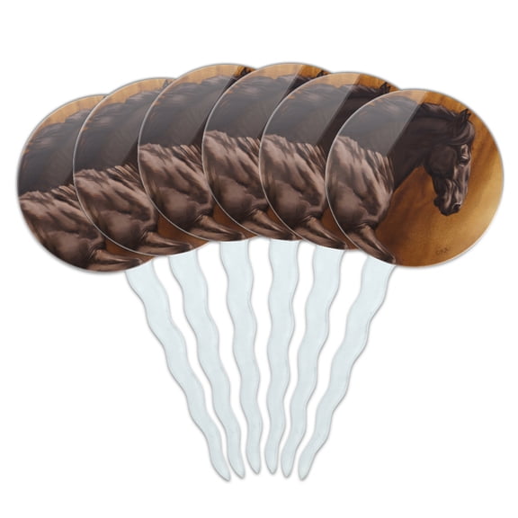 Black Horse Racing Cupcake Picks Toppers Decoration Set of 6