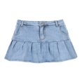 thumbnail image 4 of PENGXIANG Women‘s Slim Ruffle Pleated Denim Skirts Y2K A-Line Short Jean Mini Skirts White L, 4 of 6
