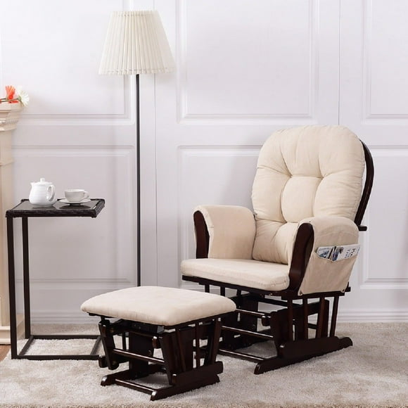 Costway Relax Rocker Rocking Sofa Chair Glider & Ottoman Set w/ Cushion Beige