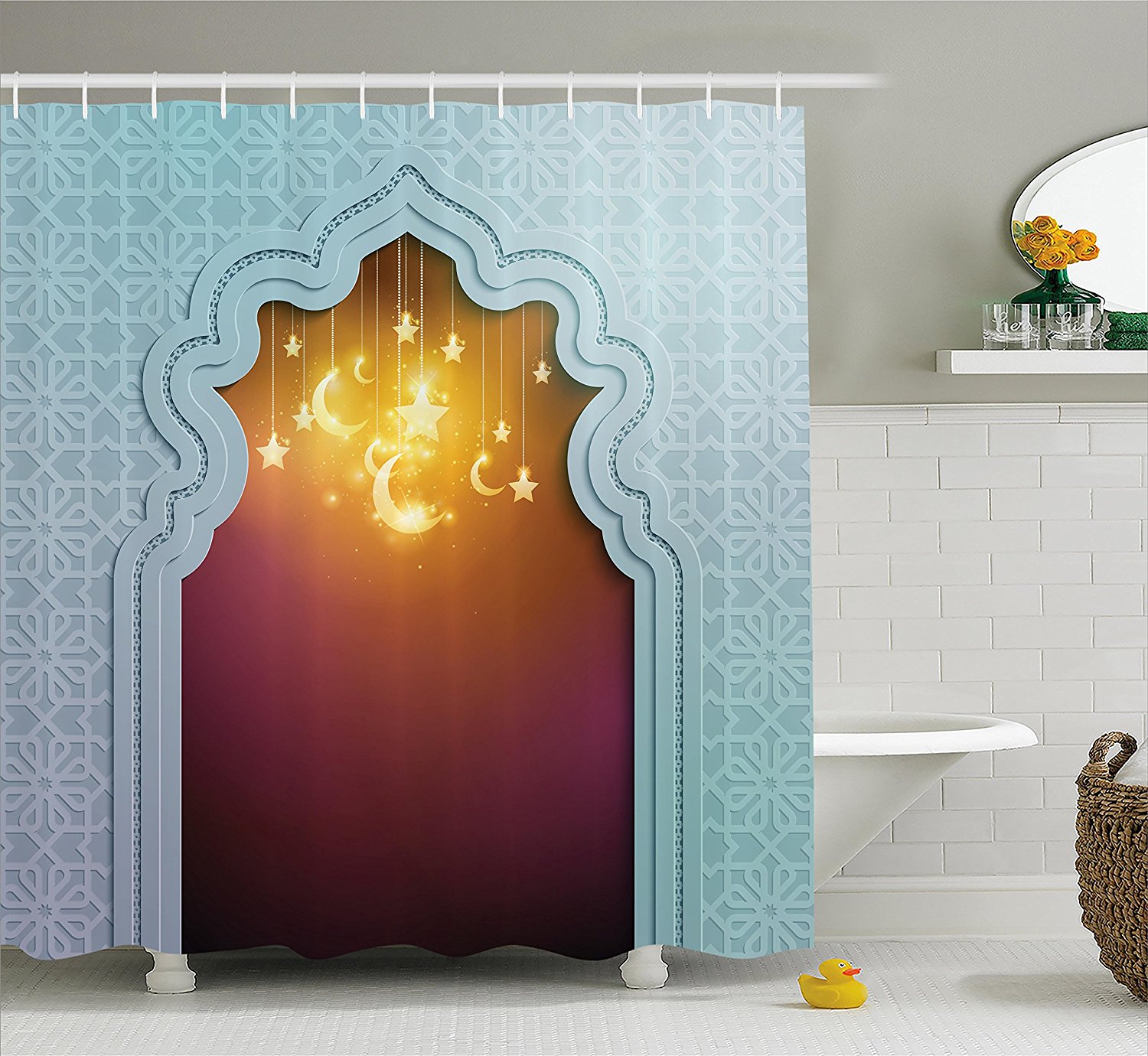 Moroccan Shower Curtain by , Mosque Door with Stars and Moon Ornaments