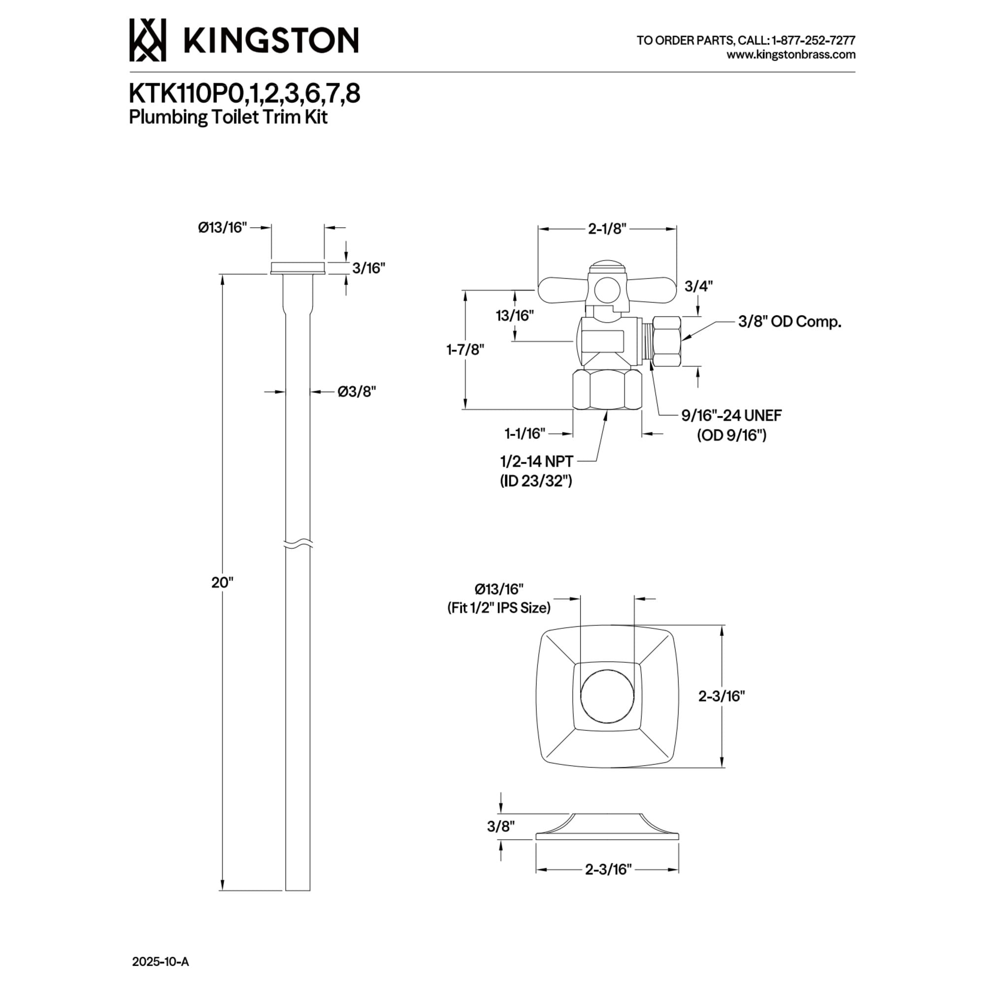 Kingston Brass KTK110P2 Traditional Plumbing Toilet Trim Kit with Flange in Polished Brass
