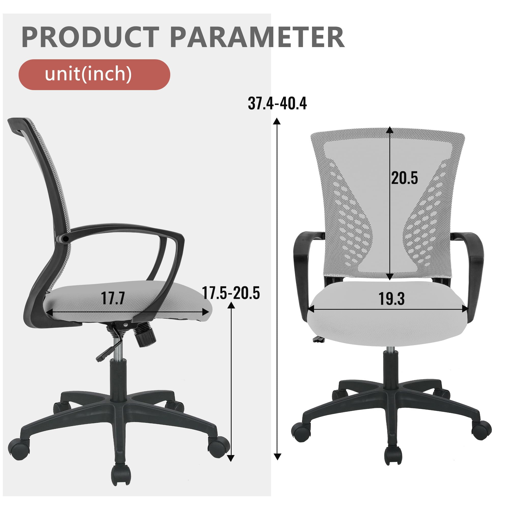 PayLessHere Ergonomic Office Chair with Lumbar Support, Adjustable Height, Swivel Casters, Grey, 1 Pack