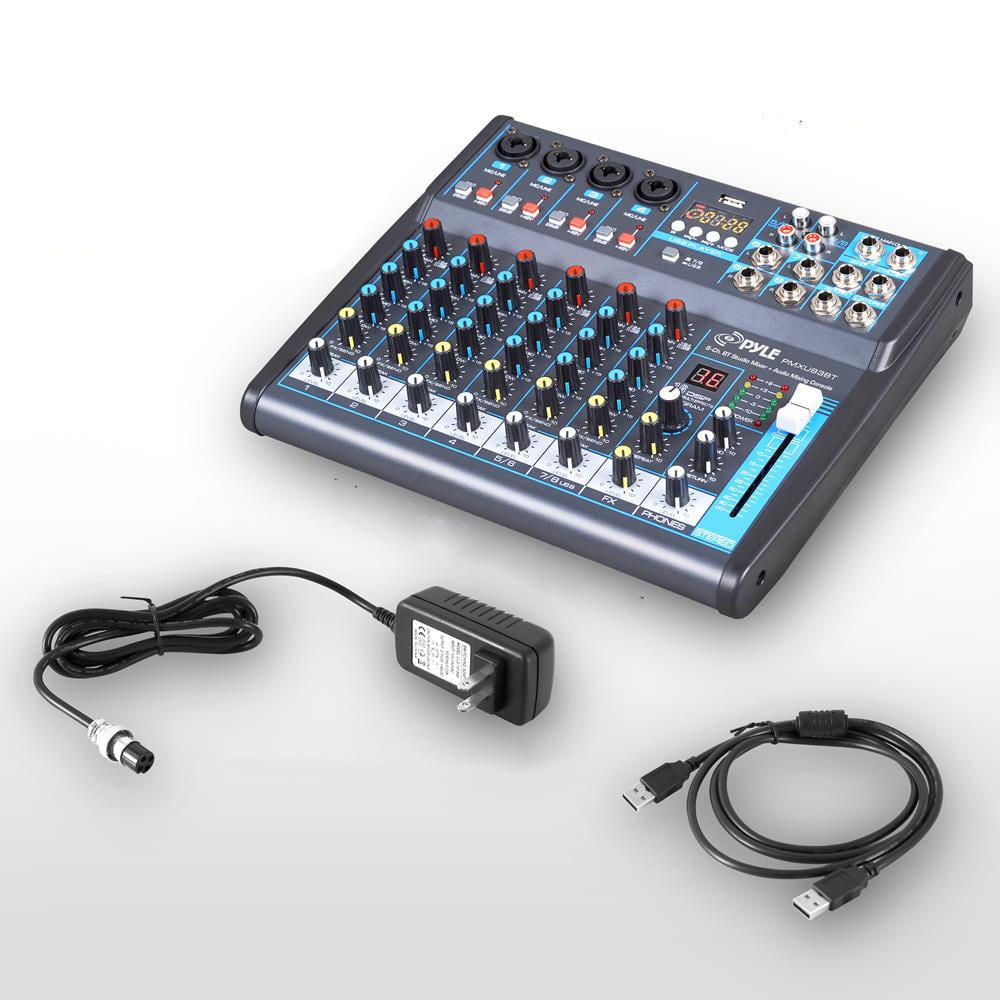 Pyle Professional Audio Mixer Sound Board Console Desk System Interface 8 Channel Digital USB Bluetooth MP3 Computer Input 48V Phantom Power Stereo DJ Studio FX 16Bit DSP Processor PMXU83BT, Black