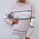 thumbnail image 5 of Suéter Suéter de punto para mujer, medio cuello alto, estampado de copos de nieve, jerséis de ganchillo, manga larga, estilo navideño, traje informal para vacaciones Kuymtek Rosa T M para Mujer, 5 of 6