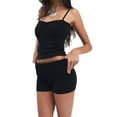 thumbnail image 2 of Women 2 Piece Outfits Y2k Long Sleeve Crop Tops Camisole Skinny High Waist Shorts Lounge Sets, 2 of 6