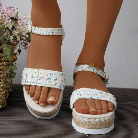 

AXXD White Sandals for Women Clearance Under $10 Summer New Big Size Buckle Thick Sole Casual Comfortable Beach Sandals