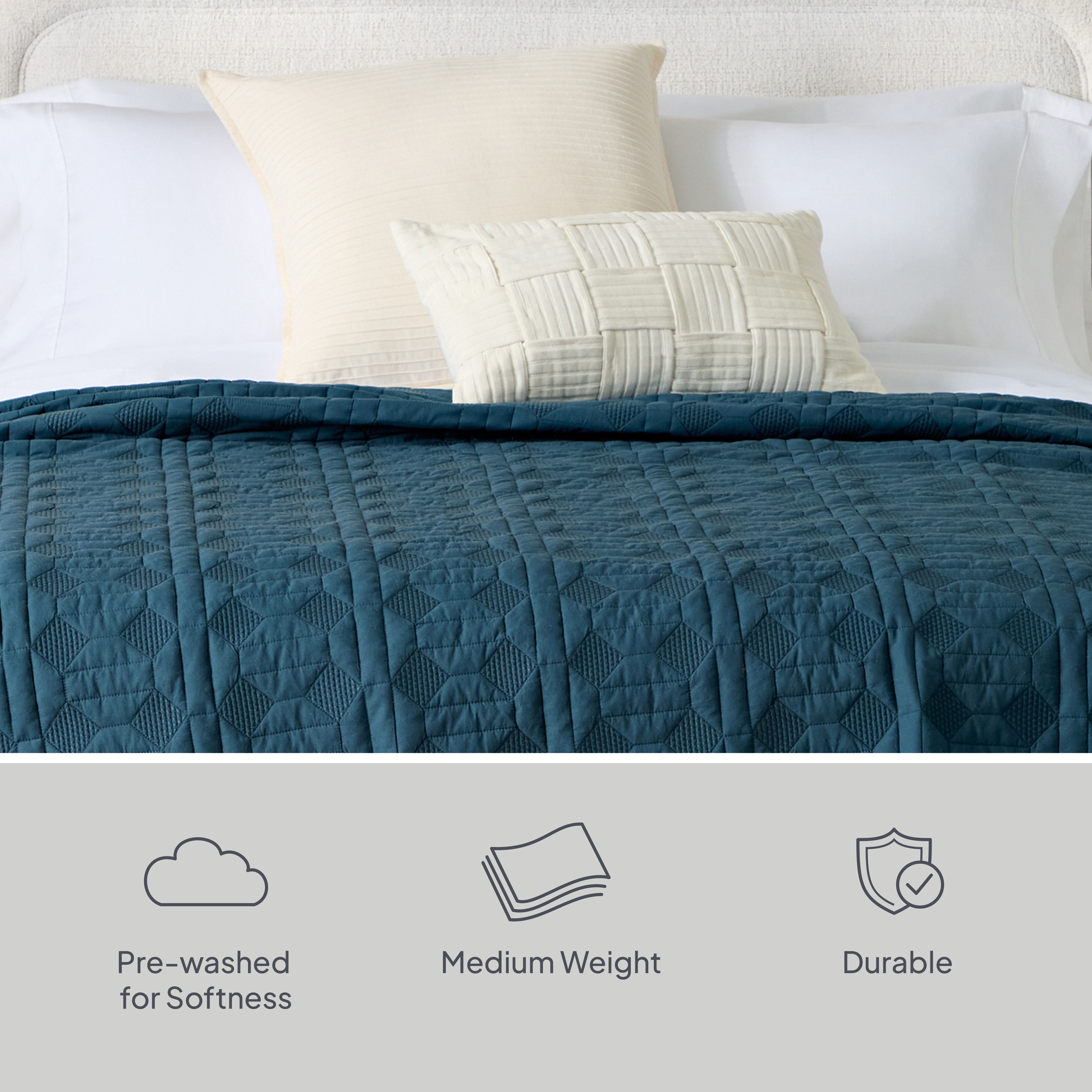 Better Homes & Gardens Crafted Geo Cotton Quilt, Teal Ocean, Full/Queen