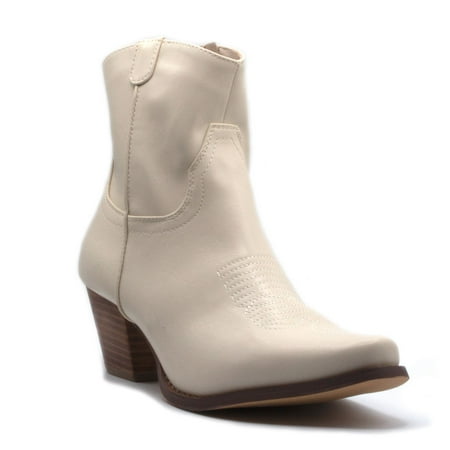 

Women s Ankle High Boho Chic Bootie Western Cowboy Dress Boots Beige 9