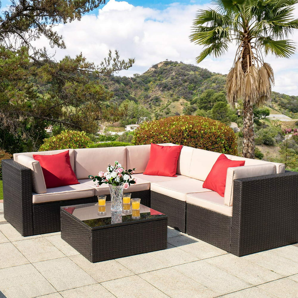 Walnew 6 Pieces Outdoor Furniture Patio Sectional Sofa Sets All Weather