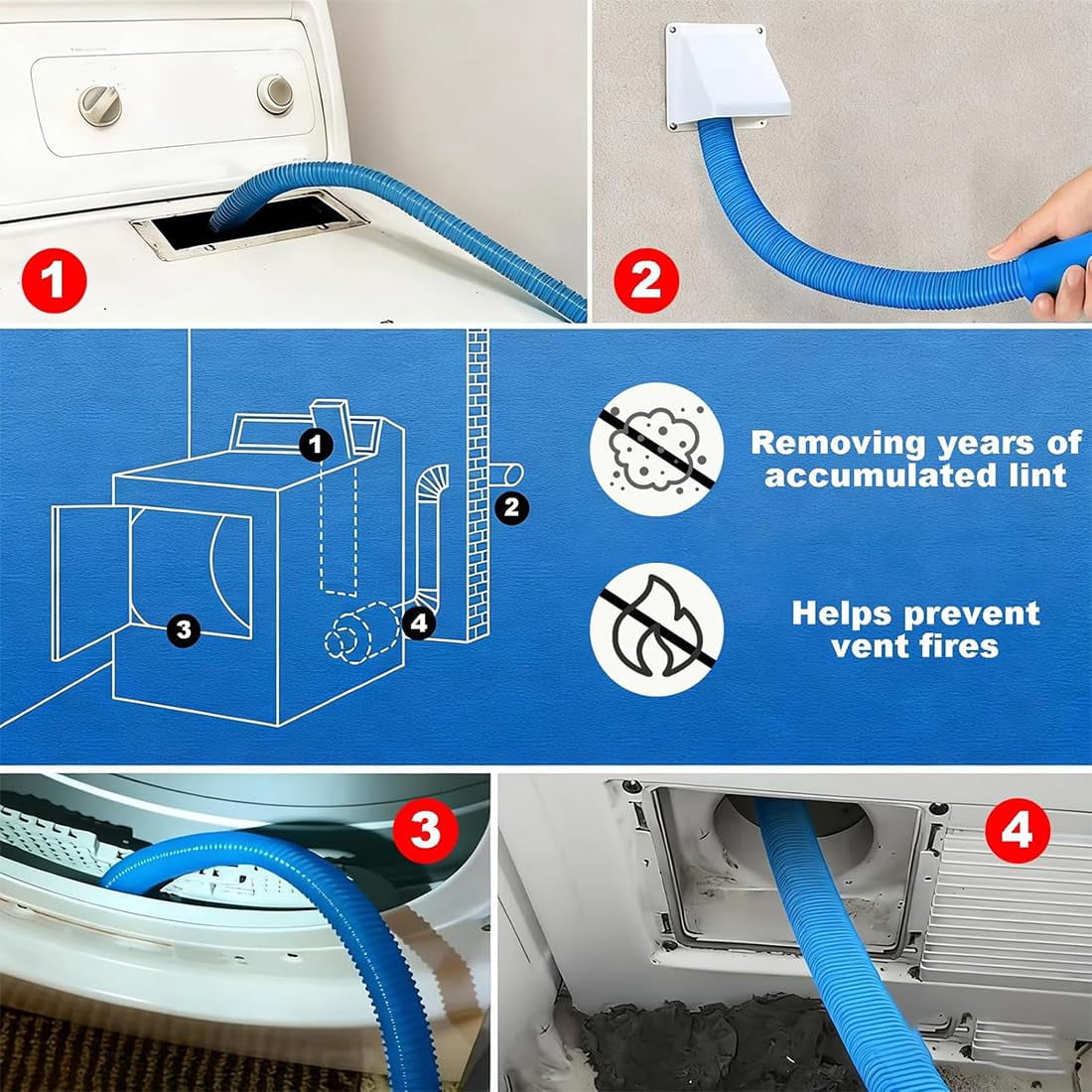 Dryer Vent Cleaner Kit with Flexible Vacuum Hose and Lint Brush, Universal Fit Tool