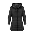 thumbnail image 4 of BXJX Womens Mid-Length Puffer Jackets, Side Pockets Warm Long Sleeve Full Zip Winter Outerwear with Hood Black Size S, 4 of 7