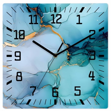 Teal Blue Marble Wooden Wall Clock Silent Non Ticking Modern Abstract Art Marble Crack Square Wall Clocks Battery Operated Decor Clock for Home Office Living Room Kitchen 10 Inch