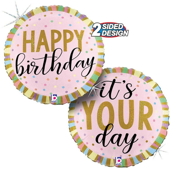 18 inch Betallic Happy Birthday Pastel Stripes Foil Mylar Balloon - Party Supplies Decorations