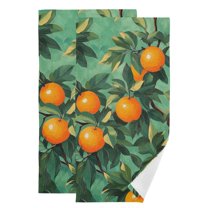 Yayeee Hand Towels for Bathroom Set of 2 Quick Dry Super Absorbent Soft Hand Shower Towels, 28" x 14", Orange Tree Pattern