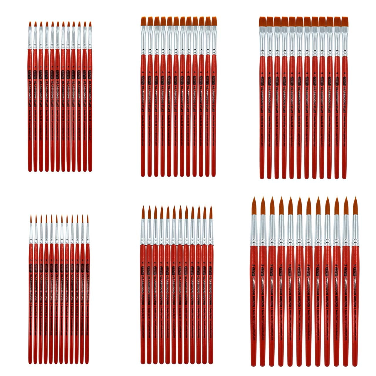 ZEM Brush Mfg CLB-3 Classroom Artist Paint Brush Box Set Rounds & Flats Combo - 72 pcs Total