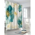 thumbnail image 3 of Shower Curtain, Abstract Floral White Green Flower Gold Line Retro Petals Washable Shower Curtain with Hooks Bath Decor Fabric Shower Curtains for Bathroom, Hotel, Stalls, Bathtubs, 72x72 Inch, 3 of 6