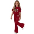 thumbnail image 7 of HBYJLZYG Girls 2 Piece Outfit Set with Bow Print Short Sleeve T-Shirt and Flare Pants, Lightweight Summer Casual Outfit for Kids Daily Wear and Vacation, 7 of 7