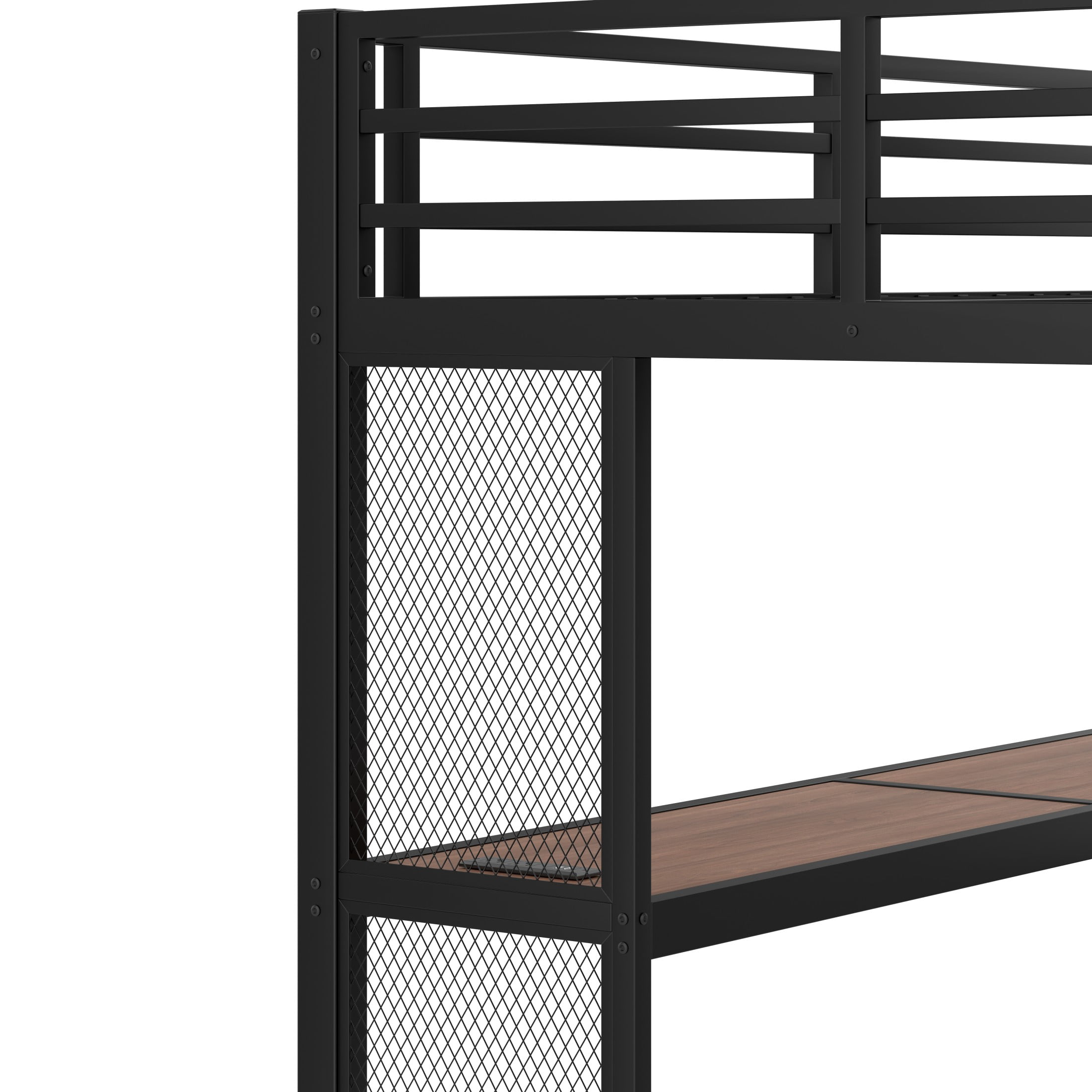 Aukfa Full Size Metal Loft Bed with Desk, Storage Stairs, LED Lights & USB Ports, Heavy-Duty Noise-Free Bed Frame for Teens, Kids & Adults, Black