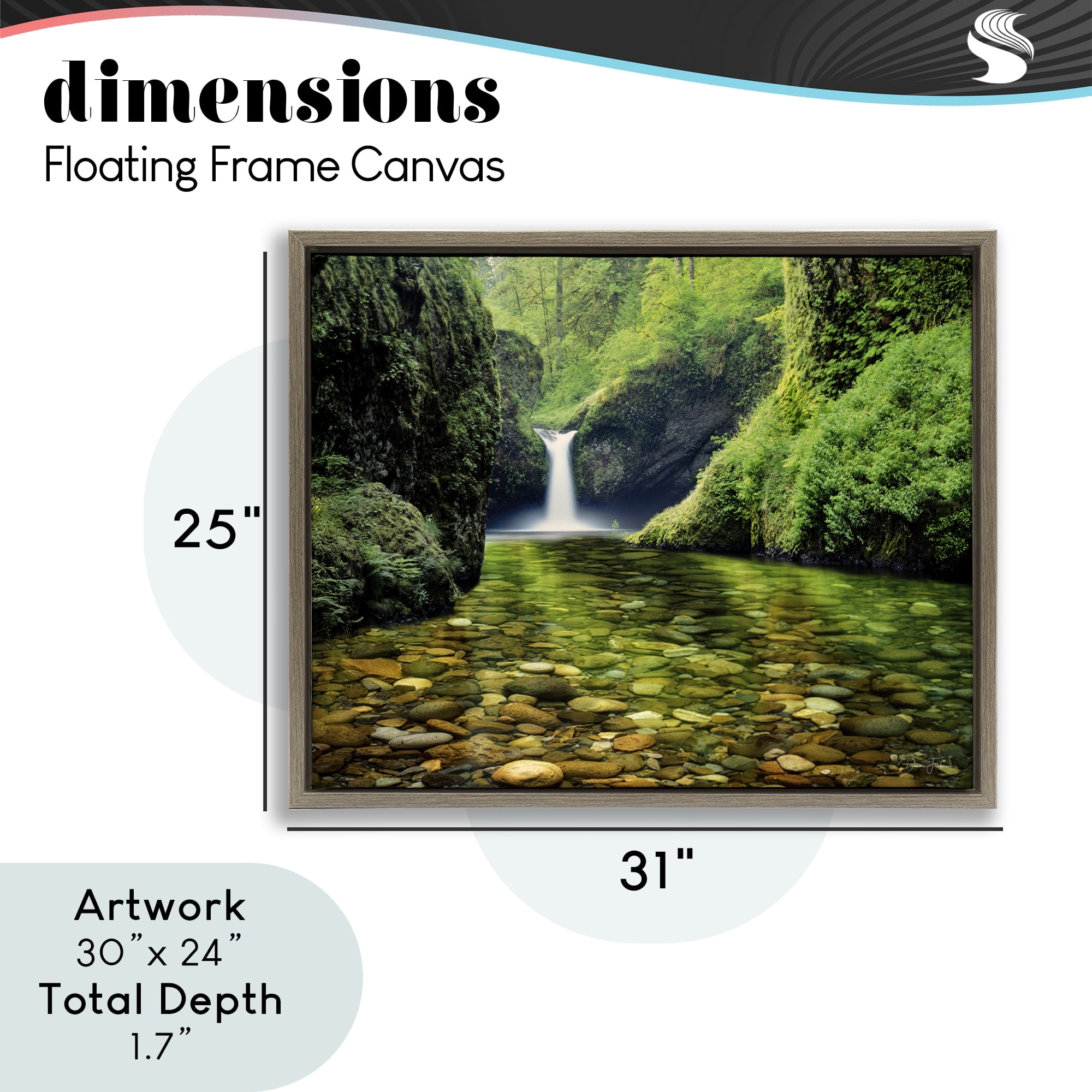 Stupell Industries Punchbowl Falls in Emerald Forest Brown Framed Floater Canvas Wall Art, design by Dennis Frates