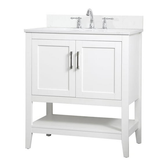 30 inch Single Bathroom Vanity in White with Backsplash