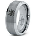 thumbnail image 1 of Tungsten Bulls Band Ring 8mm Men Women Comfort Fit Gray Bevel Edge Brushed Polished, 1 of 4