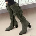 thumbnail image 2 of Fesfesfes Fuzzy Boots for Women Shoes Fashion Retro Solid Color Ethnic Style Suede Fringed Female High US:5(35), 2 of 9