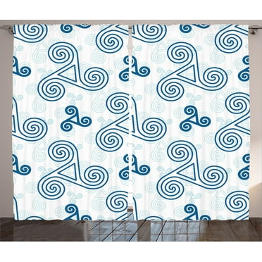 Ambesonne Blue White Curtains 2 Panel Set, Triskel Celtic Art, 108" x 84", Blue White