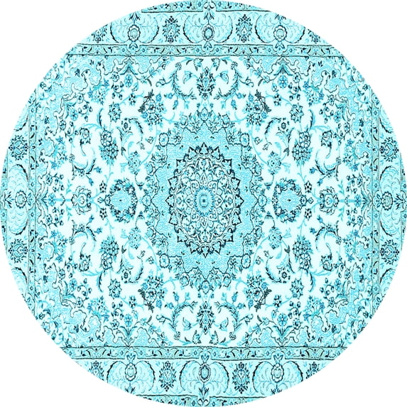 Ahgly Company Indoor Round Medallion Light Blue Traditional Area Rugs, 4' Round
