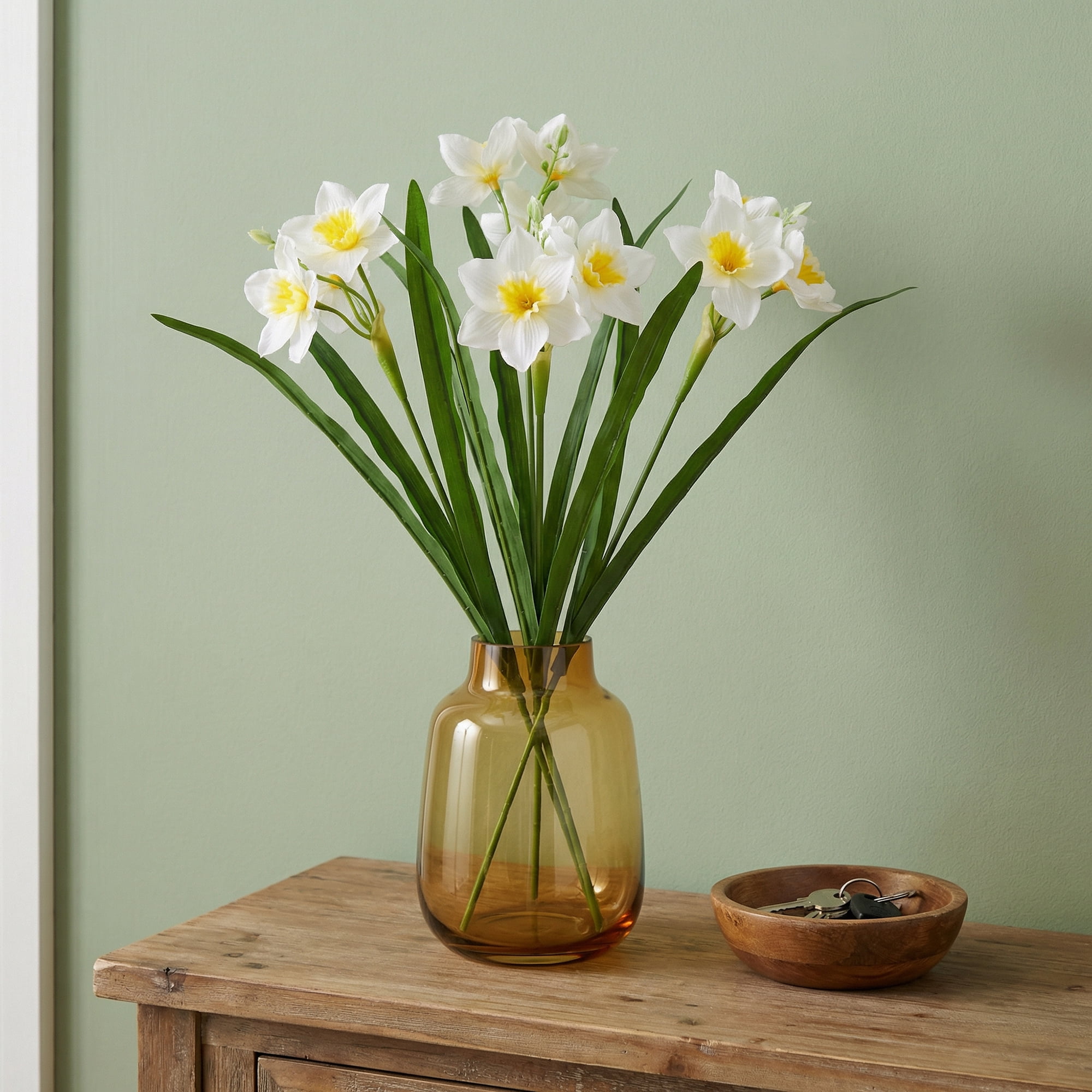 Unique Bargains 4 Pcs Artificial Daffodils Flowers Fake Daffodil Bouquet White 18 in