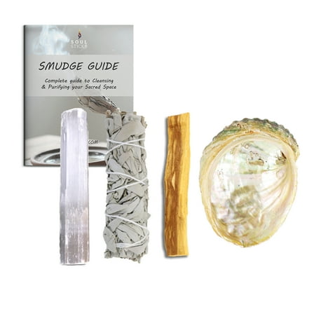 Mini Smudge Kit | Includes White Sage Bundle   Selenite Wand   Palo Santo   3-4" Abalone Shell | Smudging Kit for Beginner