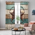 thumbnail image 5 of Texas Star Kitchen Curtains 96 Inch Length, Country Teal Brown Farmhouse Wooden Grommet Top Bedroom Living Room Curtains, Light Filtering Cafe Curtain Drapes 2 Panels Set 104''x96'', 5 of 9