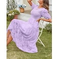 thumbnail image 6 of Women's Spring 2025 Crewneck Puff Sleeve Smocked Lace Textured Tiered A-Line Flowy Midi Dress, 6 of 7