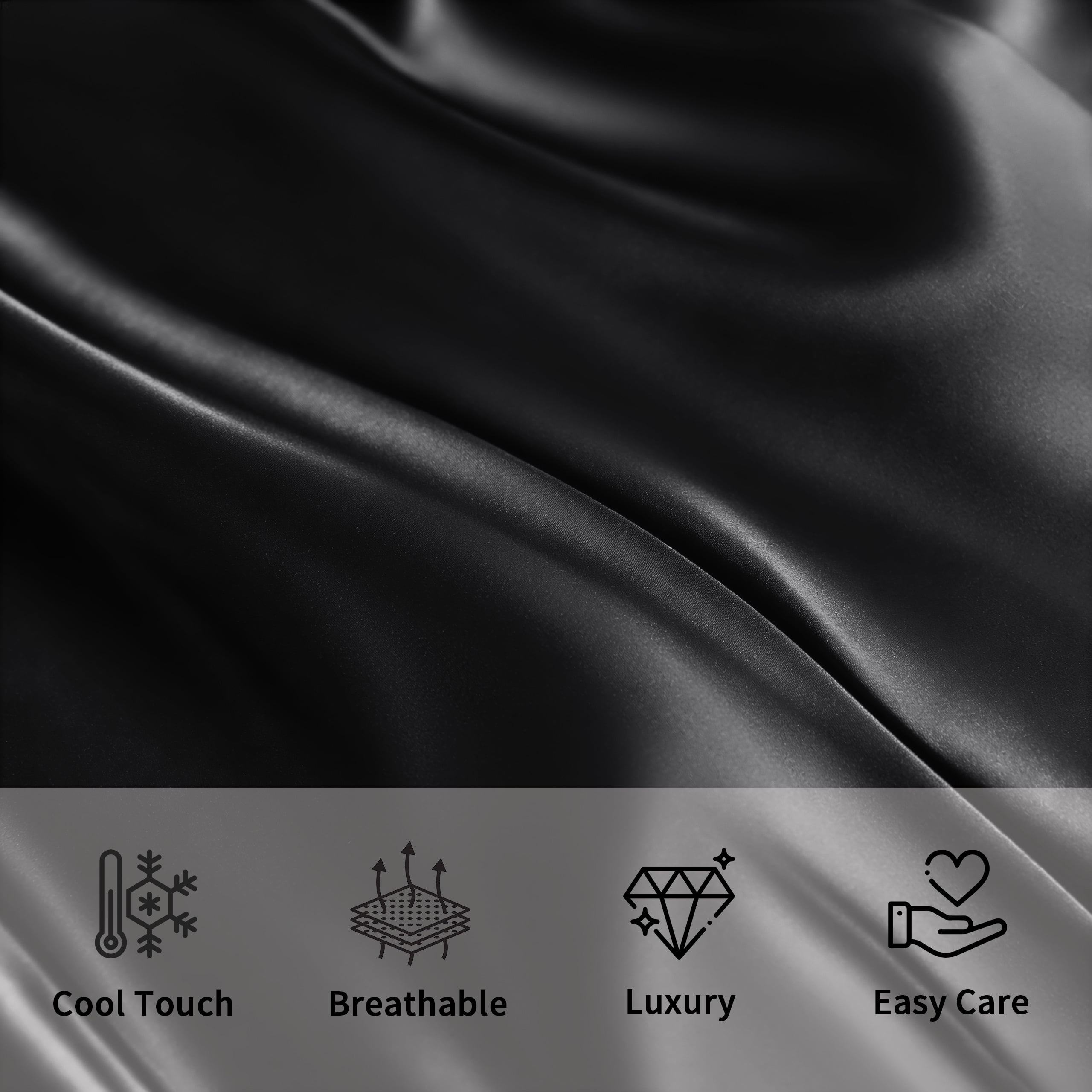 Satin Body Pillowcase for Hair and Skin, Luxurious and Silky Envelope Closure Body Pillow Cover, Black, 20" x 54"