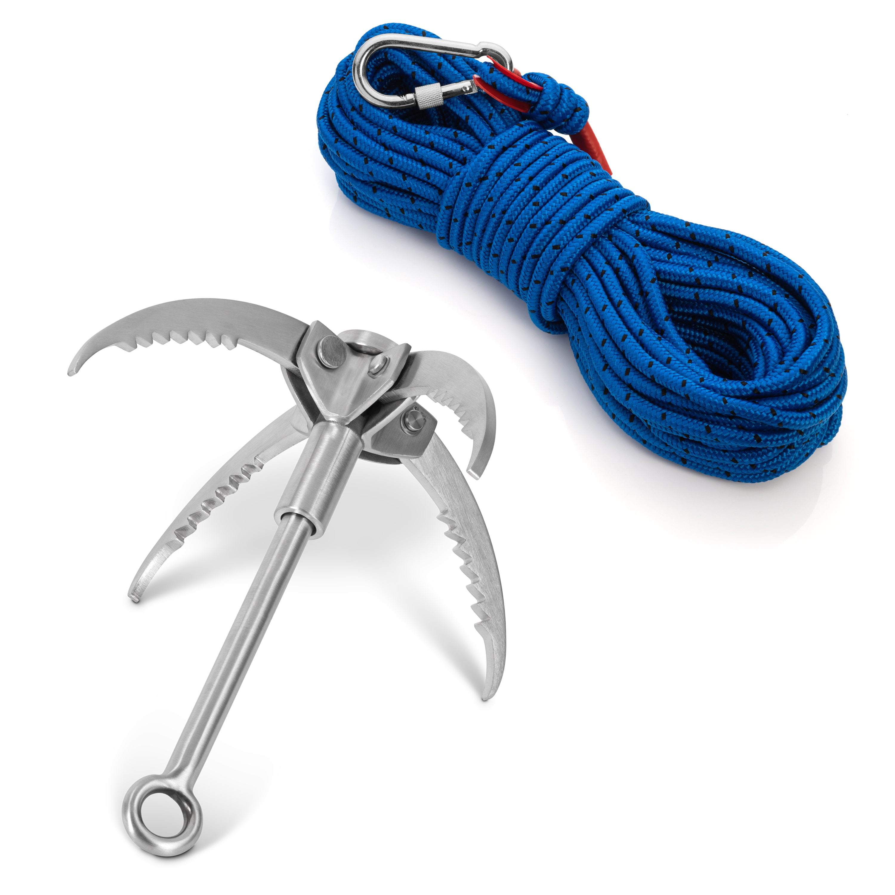 Grappling Hook Kit - Heavy Duty 4 Claw Grappling Hook Stainless Steel + Rope  1/3 Inch 1200LB Strength, Large Throwable Grapple Claw 