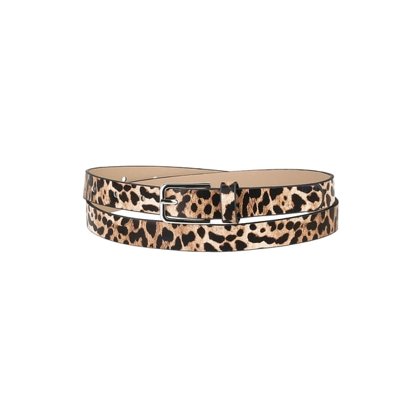 Cinturones delgados para mujer INSPIRE CHIC con hebilla de pin única, cinturón de cuero sintético impreso con animales, adecuado para cintura de 77-94 cm/30-37" con estampado de leopardo
