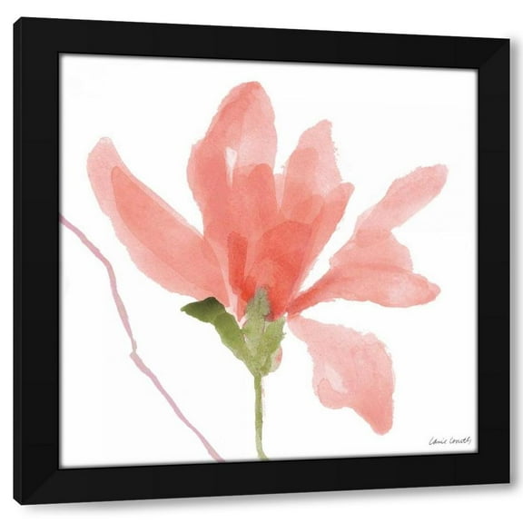 Lanie Loreth 12x12 Black Modern Wood Framed Wall Art Titled - Floral Sway Peach I