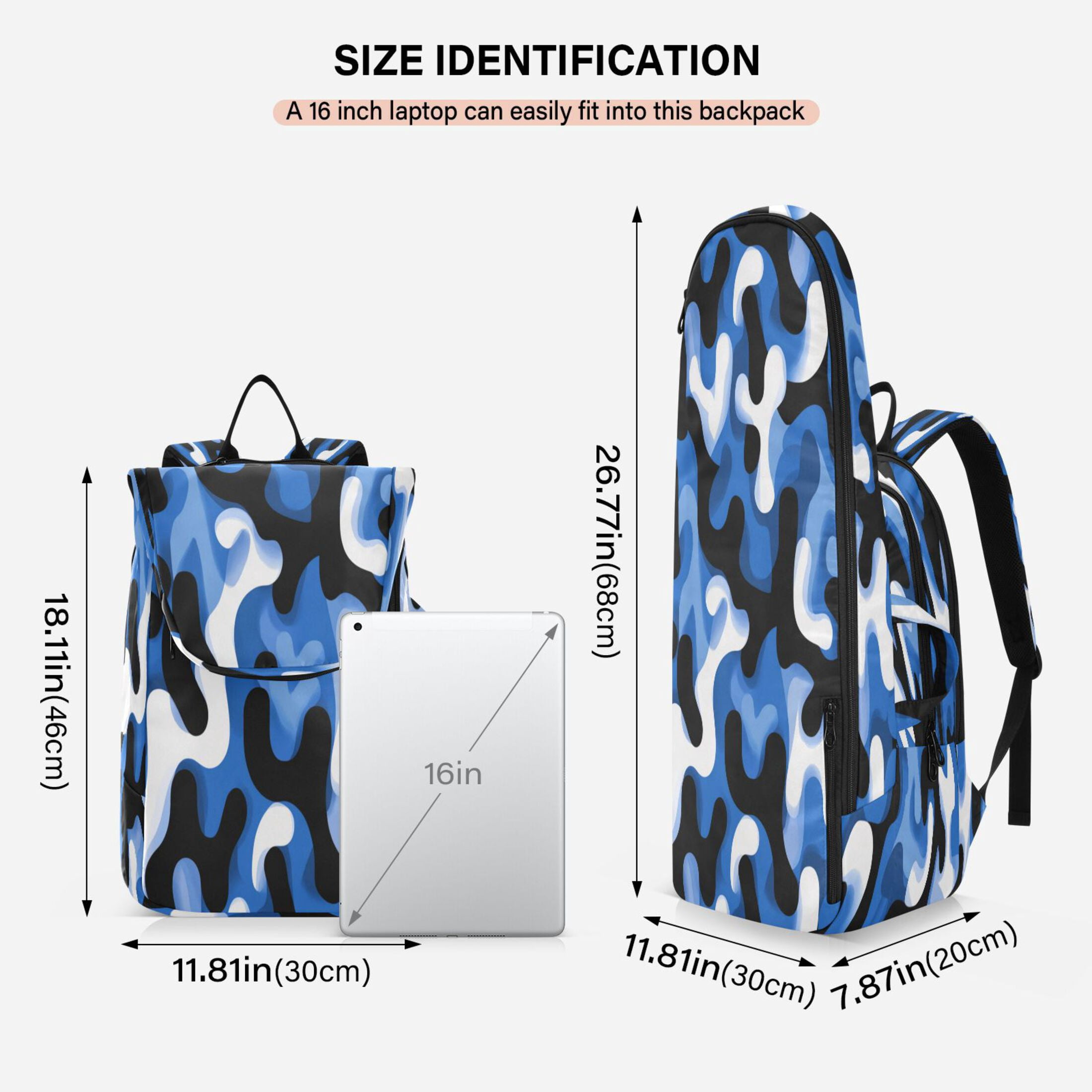 2 Racquet Holder Tennis Backpack Tennis Racket Covers Gym Bags Digital Blue and Black