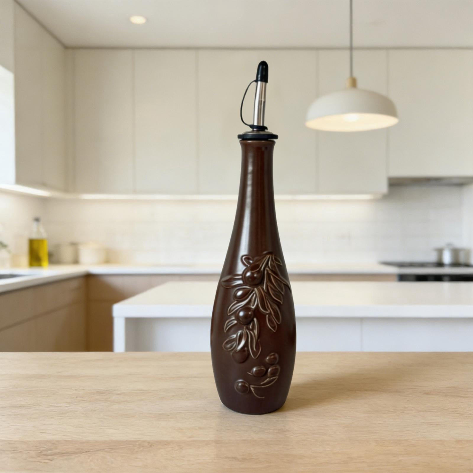 kowaku Ceramic Oil Bottle 350ml for Shoyu Syrup Nordic Pourer for Cooking Barbecue Heat Resistant with Lid Olive Oil Dispenser Coffee