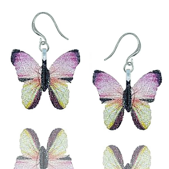 Blue Box Boutique Inc Real Leaf Pink and Yellow Butterfly Dangle Earrings for Women, Teens