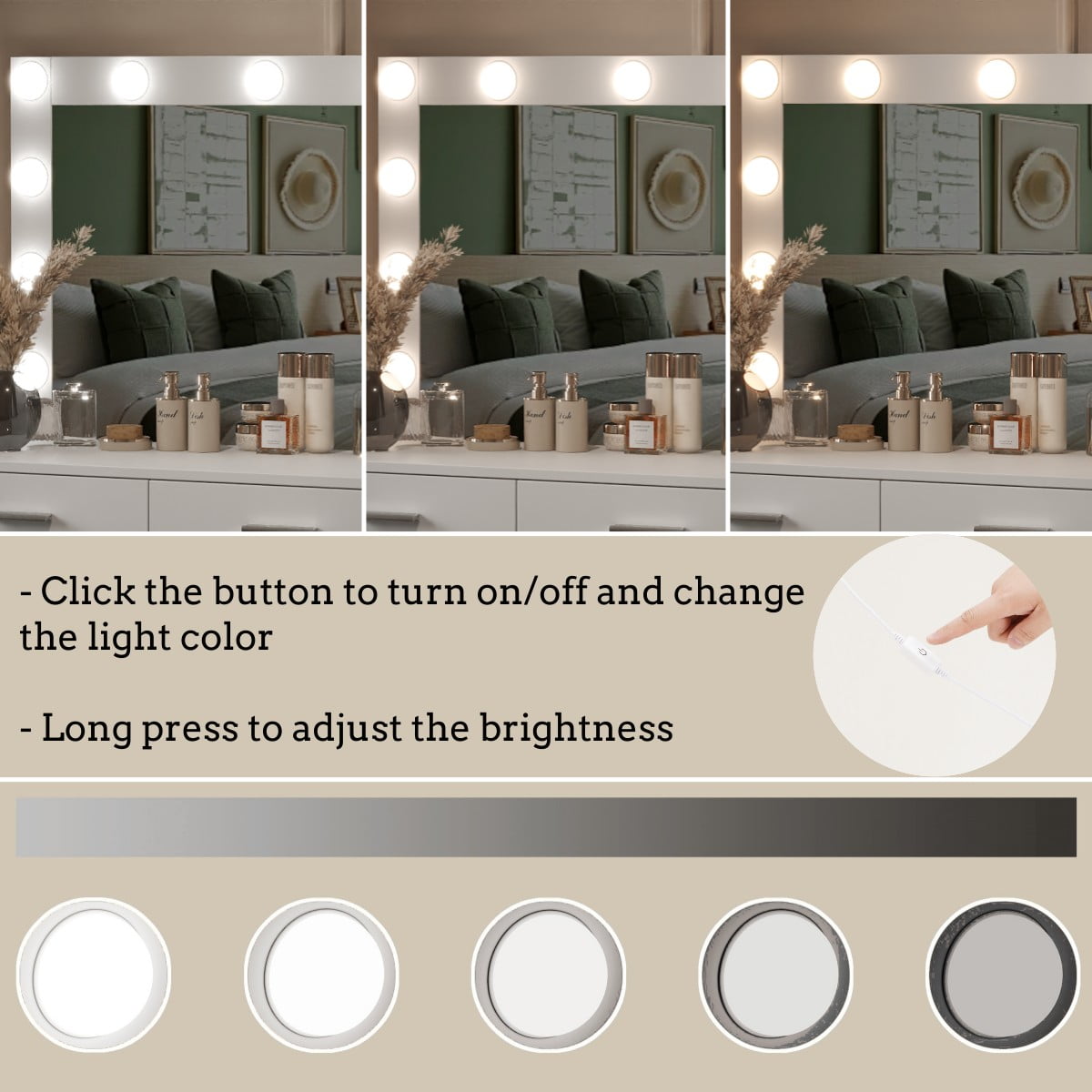 White Makeup Vanity Table with Lights, Mirror, and 5 Chile | Ubuy