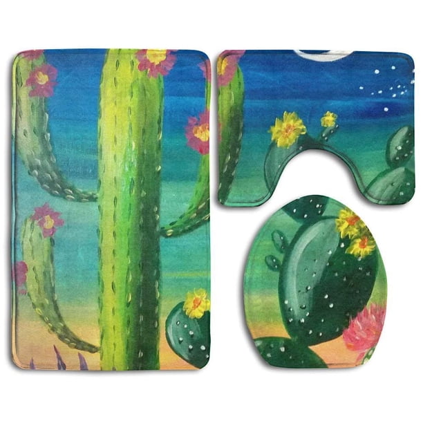ABPHQTO Cactus de pera espinosa de California más salvaje Juego de alfombras de baño de 3 piezas Alfombra de baño Alfombra de contorno y tapa de inodoro ABPHQTO Cont-CHAPPLE-23011