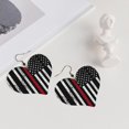 thumbnail image 6 of Women Thin Red Firefighter Line Flag Trendy Heart Leather Dangle Drop Studs Earrings, 6 of 7