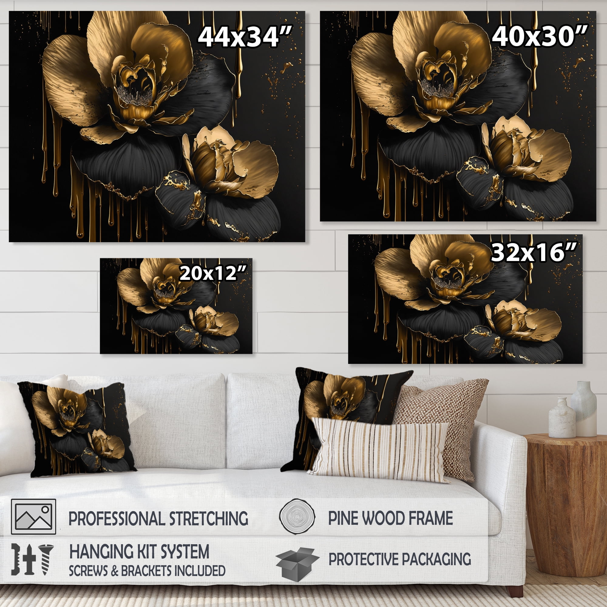 Designart Black And Gold Orchid II Canvas Wall Art